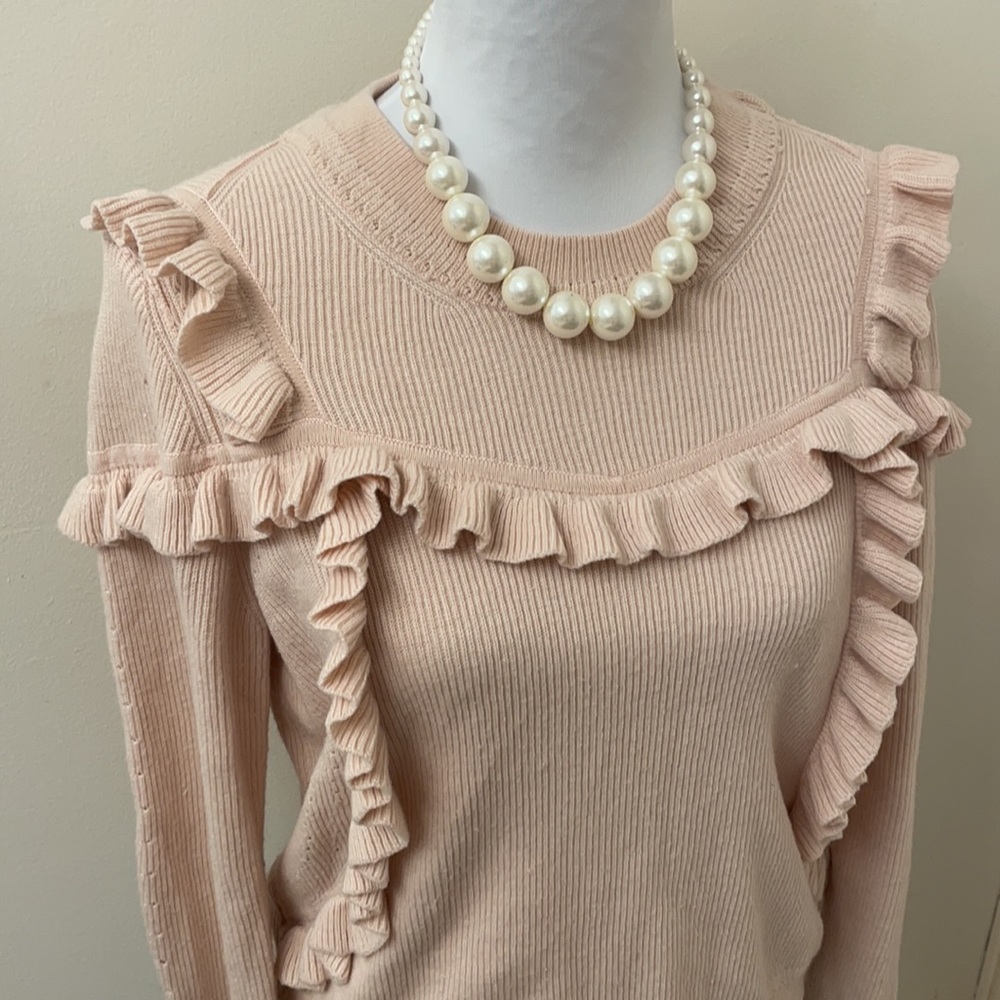 SOFT PINK RUFFLE SWEATER - Picture 3 of 6